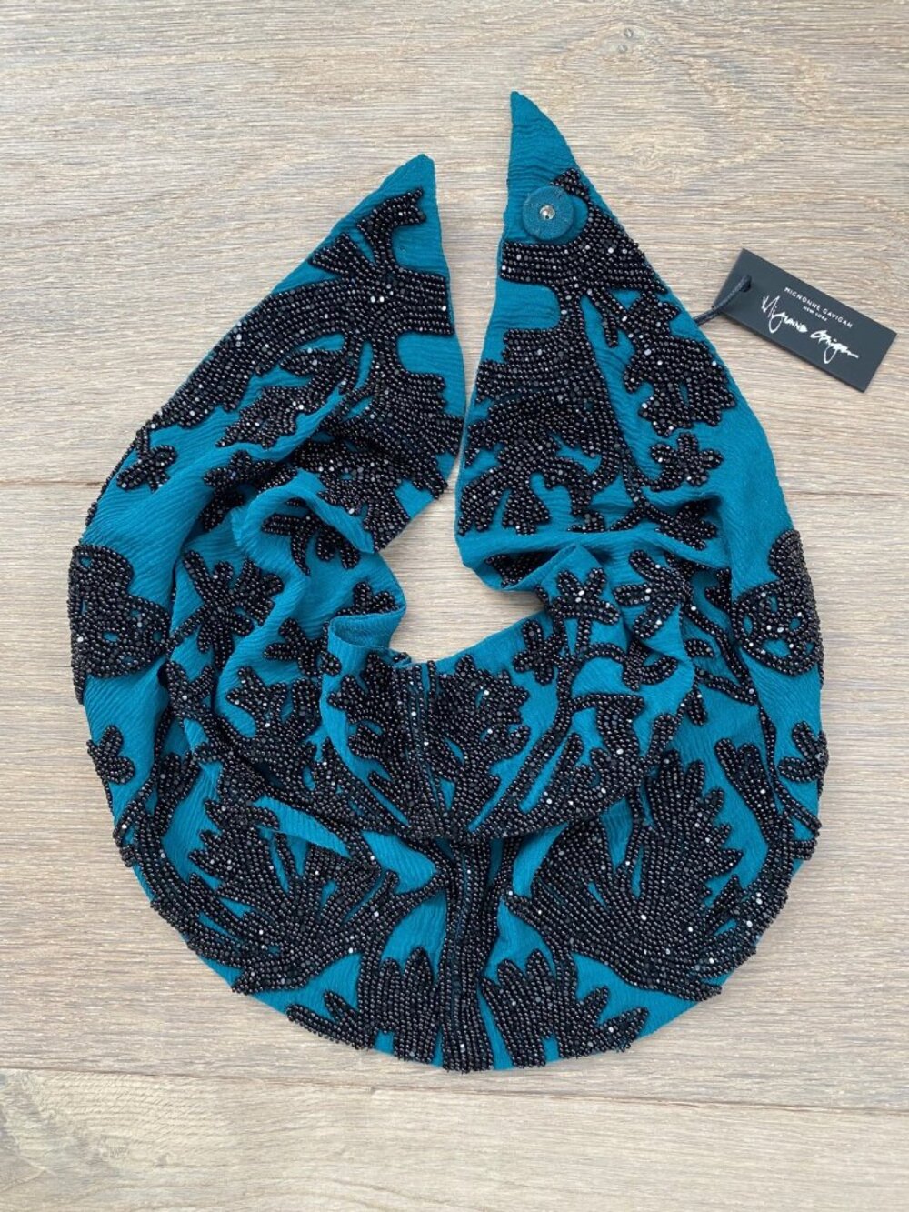 NWT Mignonne Gavigan Victoria Necklace Scarf Blue Green Beaded Silk